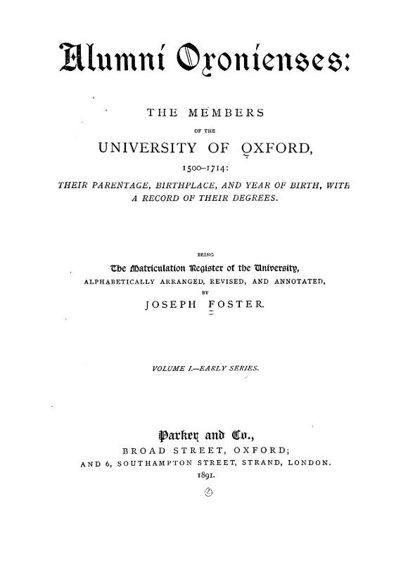 Alumni Oxonienses Frontispiece